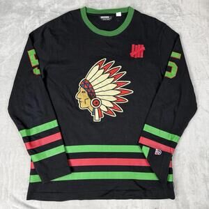 Undefeated Long Sleeve Hockey Jersey Tee Black Size Large Native headdress RARE